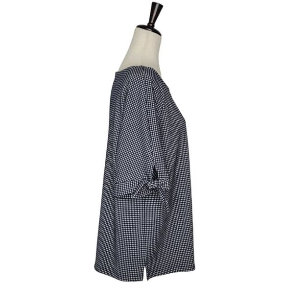 Talbots Navy Blue & White Gingham Tie Elbow Sleeve Blouse Size L - Picture 4 of 7